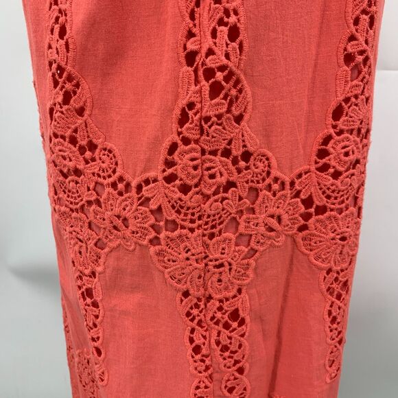 MSSP Max Studio Dress Women XS Extra Small Coral Halter Floral Crochet Keyhole - Picture 5 of 15